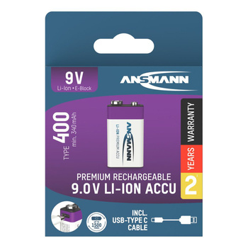 Akumulator Li-Ion ANSMANN E-Block 400mAh 9V USB-C