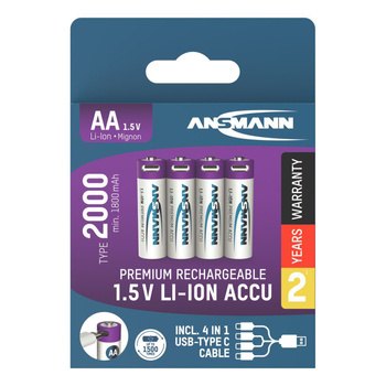 Akumulatory Li-Ion ANSMANN AA 2000mAh 1.5V USB-C - 4szt.