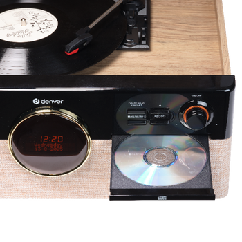 Miniwieża Denver MRD-180 z gramofonem i radio DAB+/FM drewniana