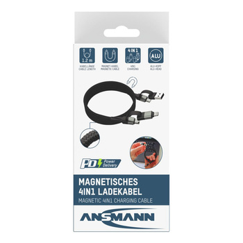 Kabel USB 4w1 ANSMANN magnetyczny 1.2m czarny