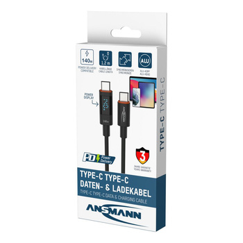 Kabel USB-C/USB-C ANSMANN 140W 1.2m czarny LED