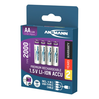 Akumulatory Li-Ion ANSMANN AA 2000mAh 1.5V USB-C - 4szt.