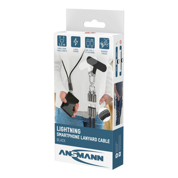 Smycz z kablem USB-C/Lightning ANSMANN 27W 1.2m czarna