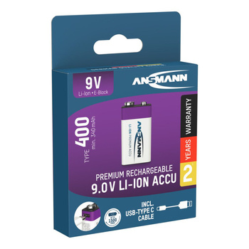 Akumulator Li-Ion ANSMANN E-Block 400mAh 9V USB-C
