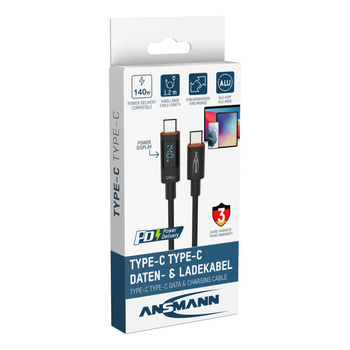Kabel USB-C/USB-C ANSMANN 140W 1.2m czarny LED