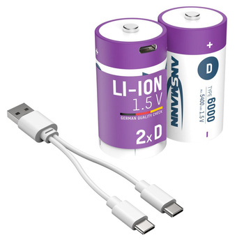 Akumulatory Li-Ion ANSMANN D 6000mAh 1.5V USB-C - 2szt.
