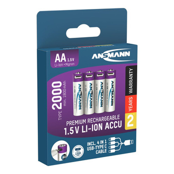 Akumulatory Li-Ion ANSMANN AA 2000mAh 1.5V USB-C - 4szt.