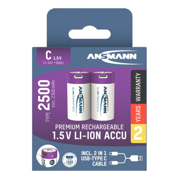 Akumulatory Li-Ion ANSMANN C 2500mAh 1.5V USB-C - 2szt.